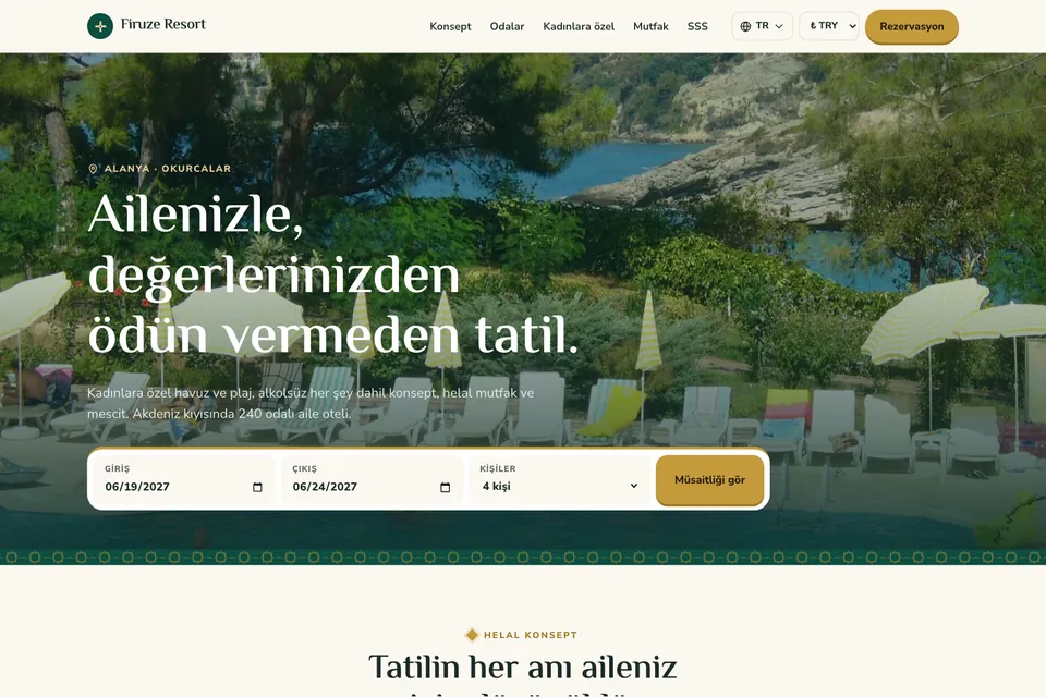 Firuze Resort örnek temasının ana sayfası