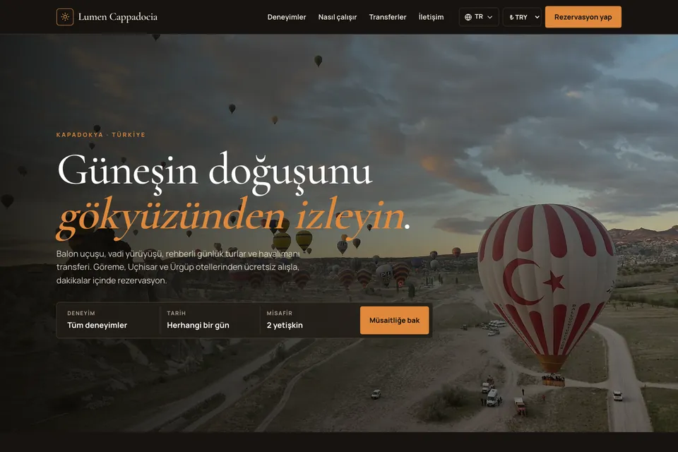 Lumen Cappadocia örnek temasının ana sayfası