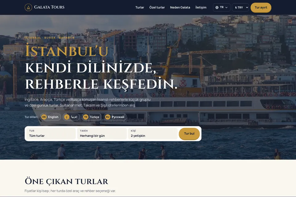 Galata Tours örnek temasının ana sayfası