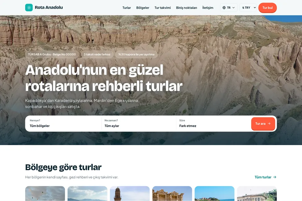 Rota Anadolu örnek temasının ana sayfası