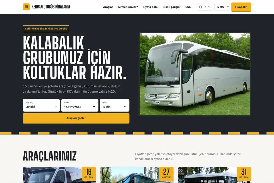 Kervan Otobüs Kiralama örnek temasının ana sayfası