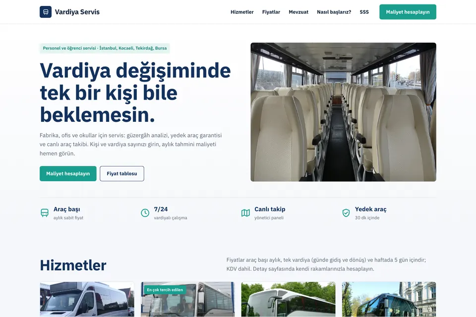 Vardiya Servis örnek temasının ana sayfası